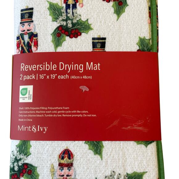 2pc Mint & Ivy NUTCRACKER Kitchen Drying Mats 16x19 Reversible Christmas Holiday - Picture 7 of 12